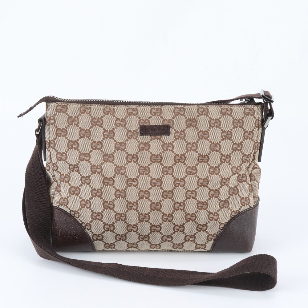 Gucci GG Canvas Leather Shoulder Bag Crossbody Messenger Brown